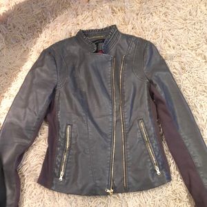 Gray faux leather jacket with gold details